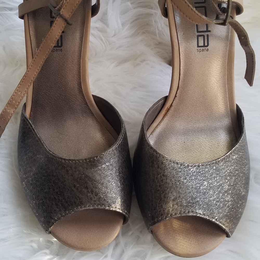 Light brown open toe heels